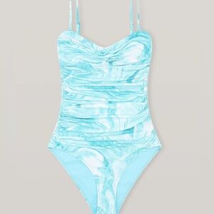 Ganni |  Recycled Printed Gathered Swimsuit in Bachelor Blue